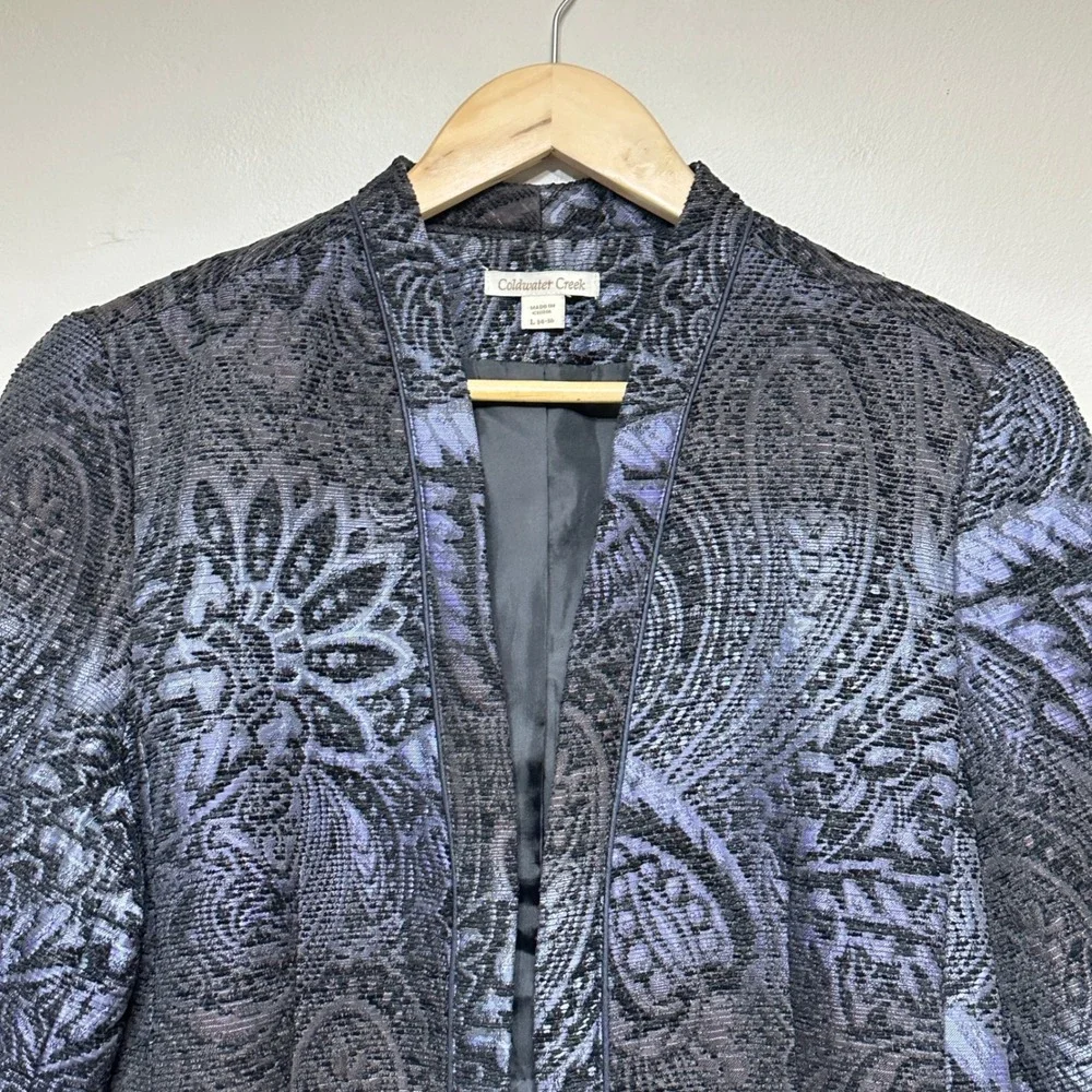 Coldwater‎ Creek Womens Brocade Open Front Blazer Jacket Size L 14-16 Classic